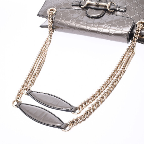 Gucci Guccissima Emily Chain Shoulder Bag Gray Patent Vernis Leather - Picture 3 of 9